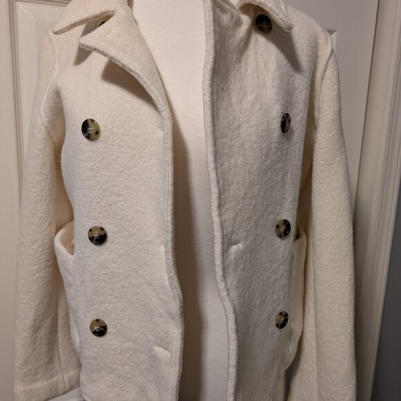 "J. CREW CREAM ITALIAN BOILED WOOL PEA COAT JACKET (SIZE 14)" - Picture 6 of 13
